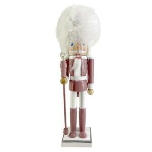 Wooden Christmas Nutcracker, 15", SOLDIER IN WHITE FUR HAT IN PINK UNIFORM, ATH